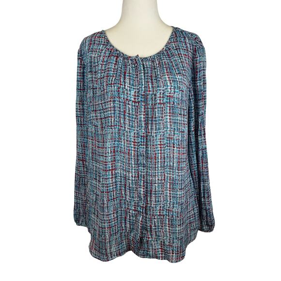 Talbots Womens Multicolor Semi Sheer Long Sleeve Blouse Sz LP | Colorful Office‎ - Picture 1 of 14